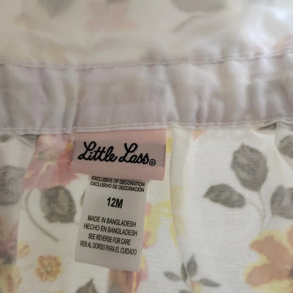 Little Lass Girls Size‎ 12M Floral Print Overall Denim Dress Pink Yellow White